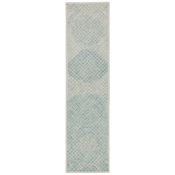 SAFAVIEH Capri Layla Geometric Wool Runner Rug, Blue/Ivory, 2'3" x 9'