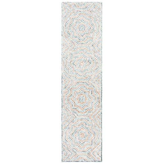 SAFAVIEH Capri Layla Geometric Wool Runner Rug, Blue/Rust, 2'3" x 9'