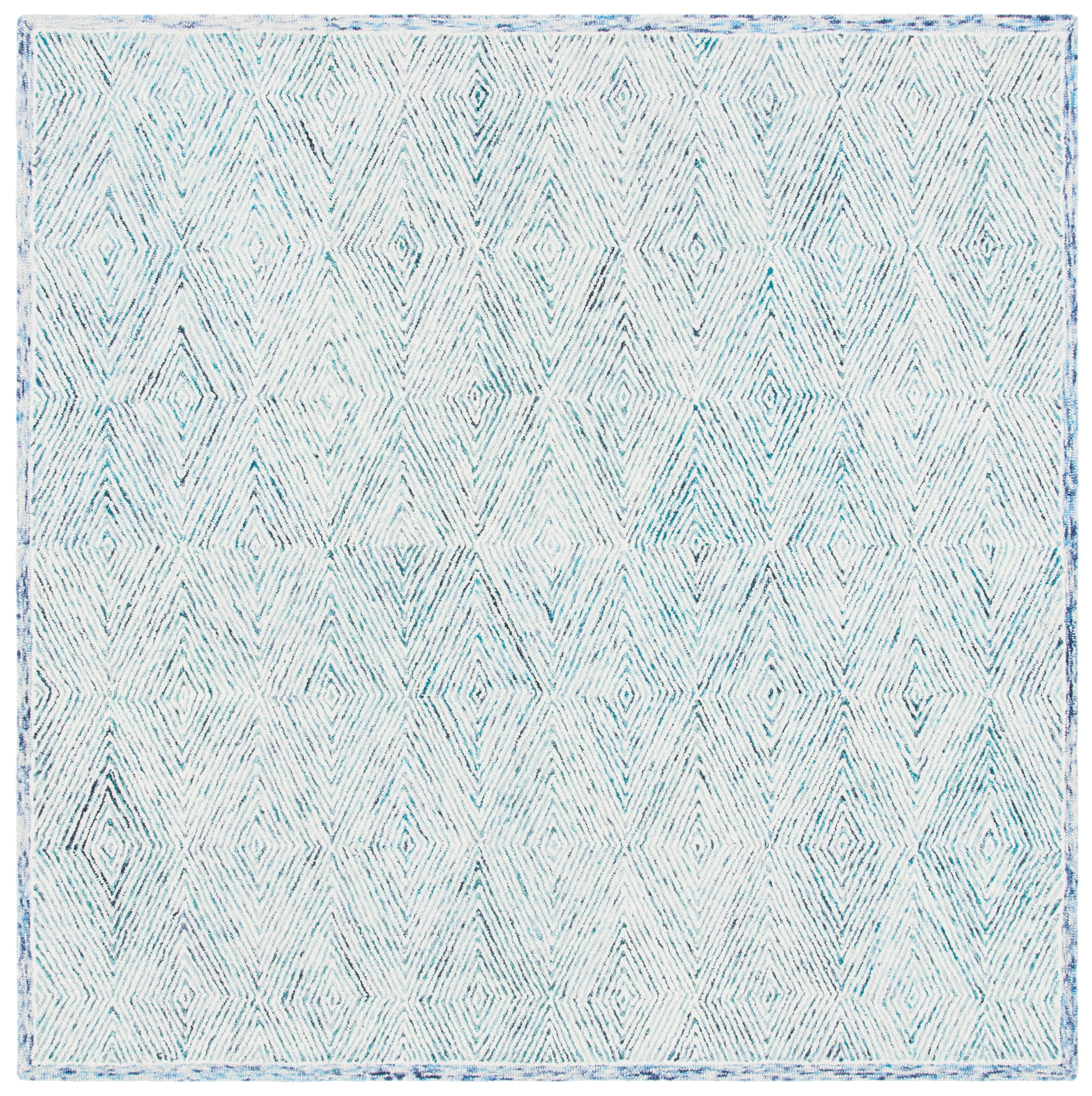 SAFAVIEH Capri Nicholas Diamond Wool Area Rug, Blue/Ivory, 7' x 7' Square
