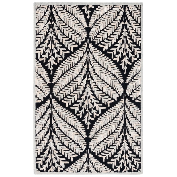 SAFAVIEH Capri Proinsias Leaves Wool Area Rug, Black/Ivory, 3' x 5'