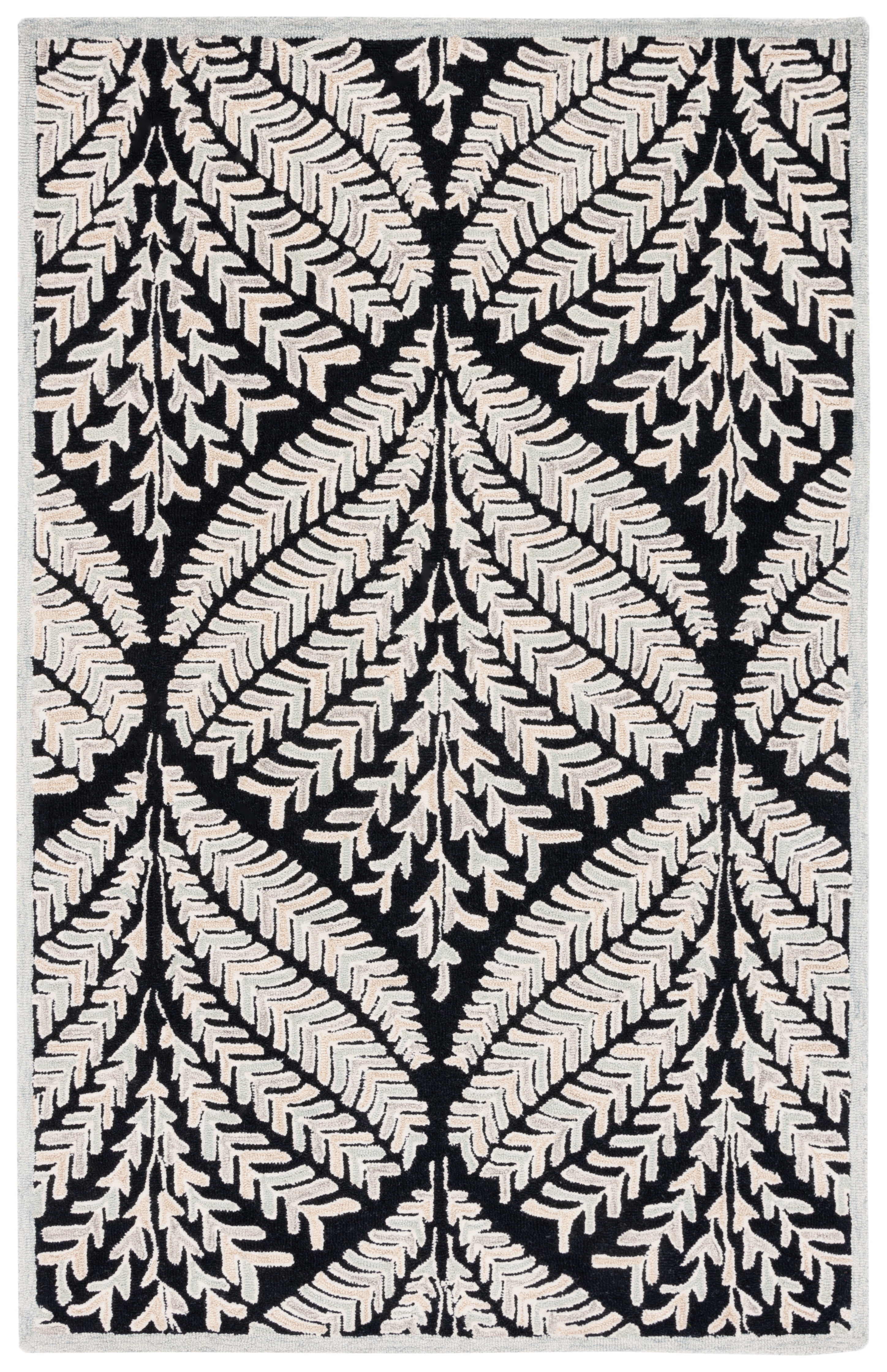 SAFAVIEH Capri Proinsias Leaves Wool Area Rug, Black/Ivory, 4' x 6'