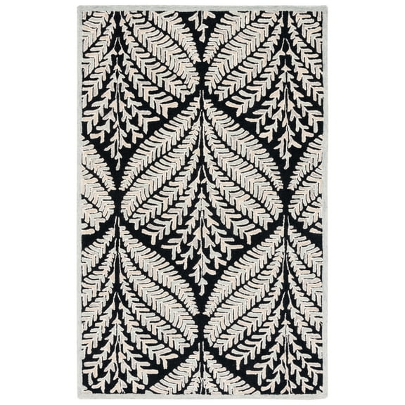 SAFAVIEH Capri Proinsias Leaves Wool Area Rug, Black/Ivory, 4' x 6'