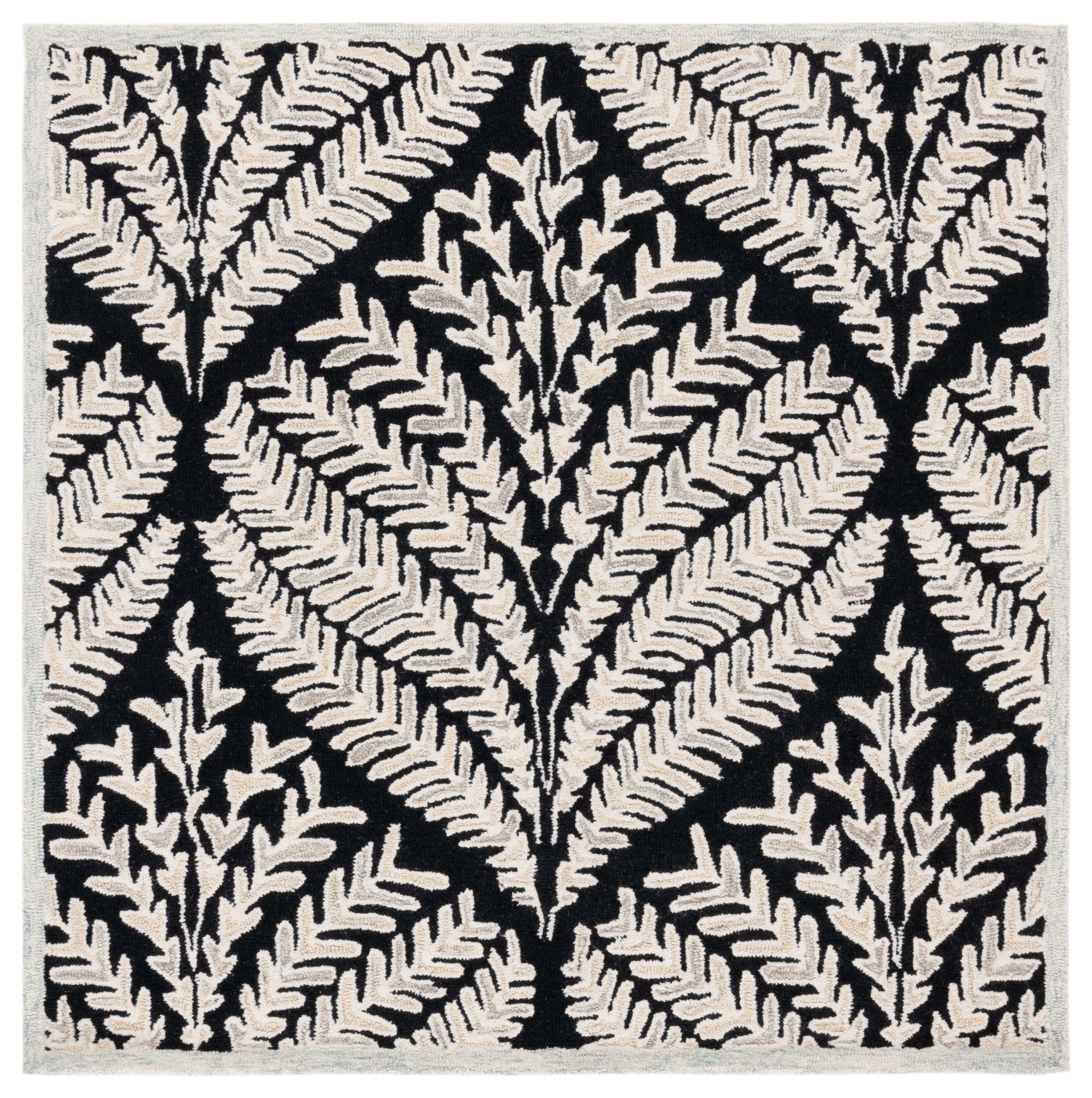 SAFAVIEH Capri Proinsias Leaves Wool Area Rug, Black/Ivory, 5' x 5' Square