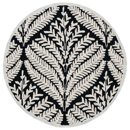 SAFAVIEH Capri Proinsias Leaves Wool Area Rug, Black/Ivory, 7' x 7' Round