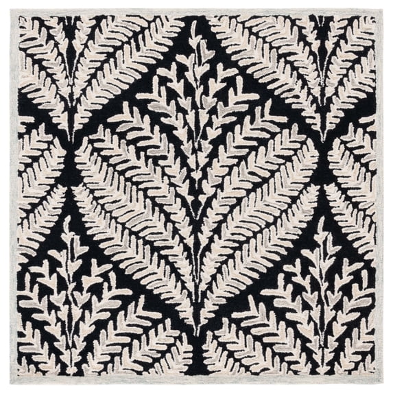 SAFAVIEH Capri Proinsias Leaves Wool Area Rug, Black/Ivory, 7' x 7' Square