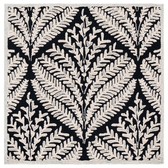 SAFAVIEH Capri Proinsias Leaves Wool Area Rug, Black/Ivory, 7' x 7' Square