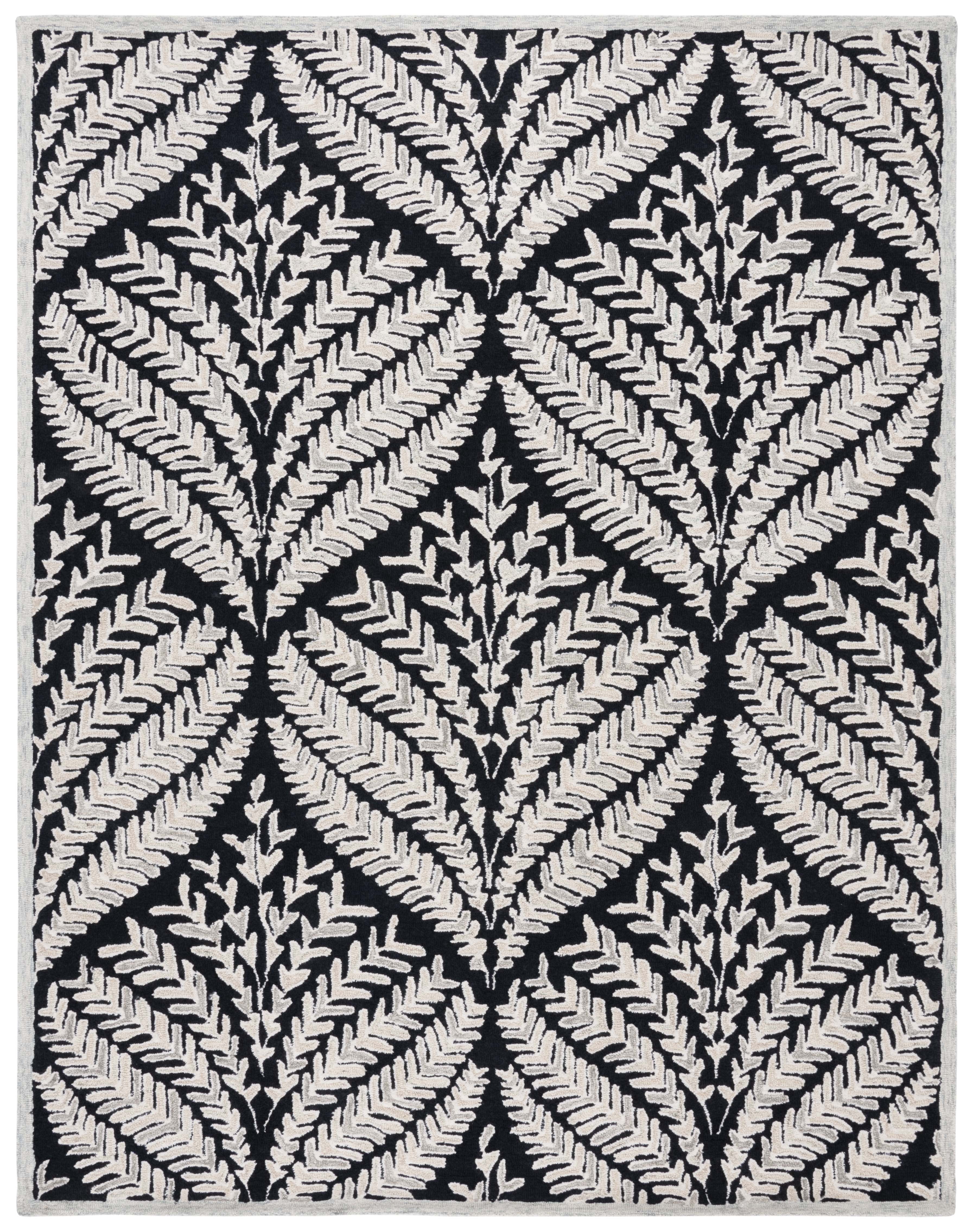 SAFAVIEH Capri Proinsias Leaves Wool Area Rug, Black/Ivory, 8' x 10'