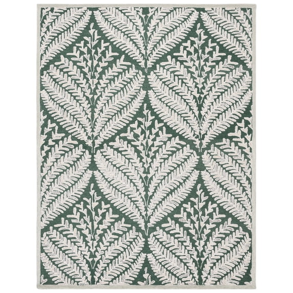 SAFAVIEH Capri Proinsias Leaves Wool Area Rug, Dark Green/Ivory, 10' x 14'