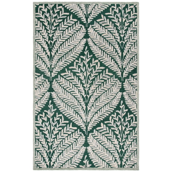 SAFAVIEH Capri Proinsias Leaves Wool Area Rug, Dark Green/Ivory, 3' x 5'