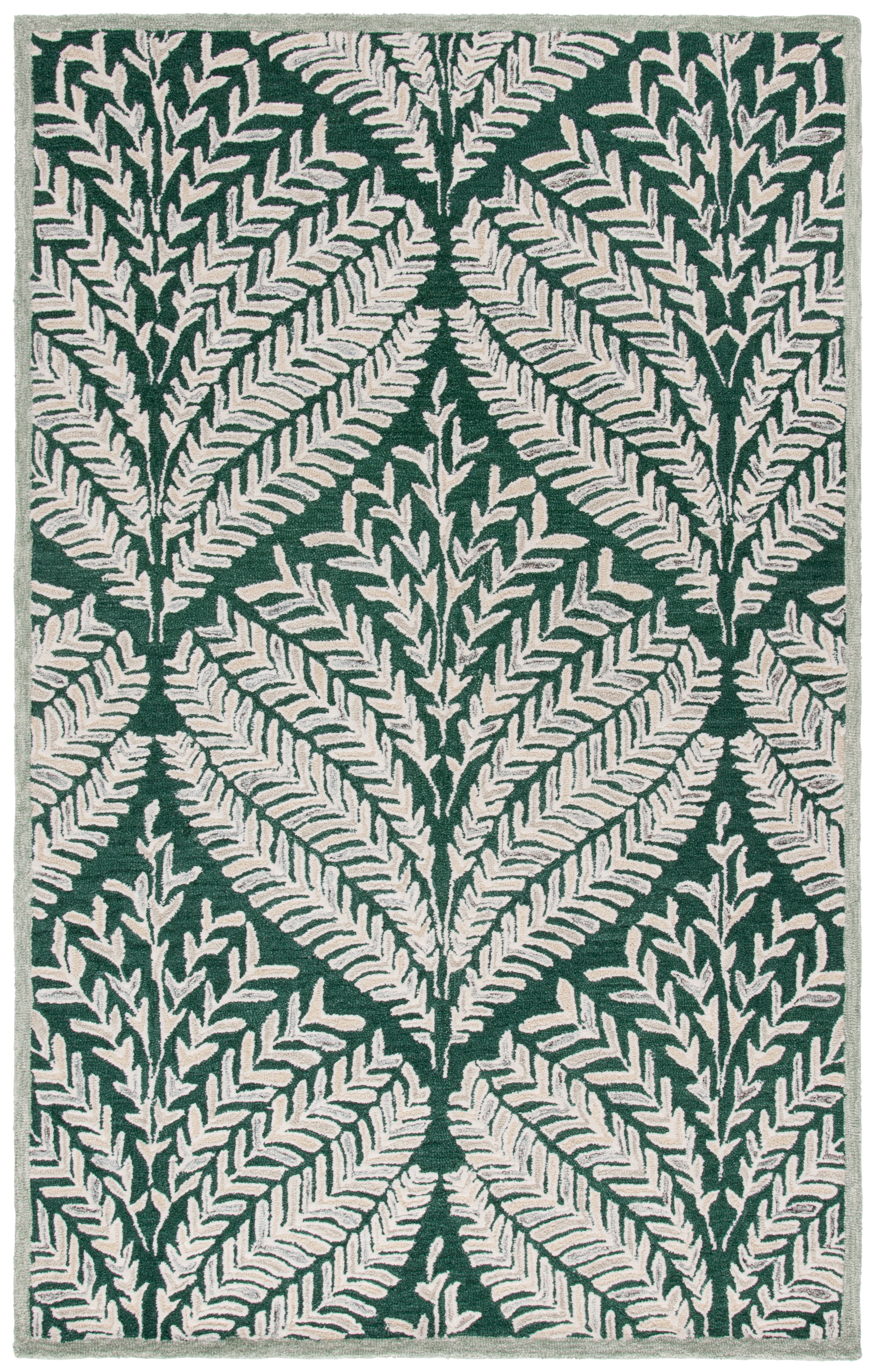 SAFAVIEH Capri Proinsias Leaves Wool Area Rug, Dark Green/Ivory, 4' x 6'