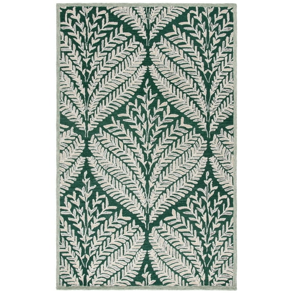 SAFAVIEH Capri Proinsias Leaves Wool Area Rug, Dark Green/Ivory, 4' x 6'