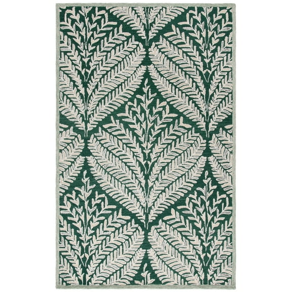 SAFAVIEH Capri Proinsias Leaves Wool Area Rug, Dark Green/Ivory, 5' x 8'