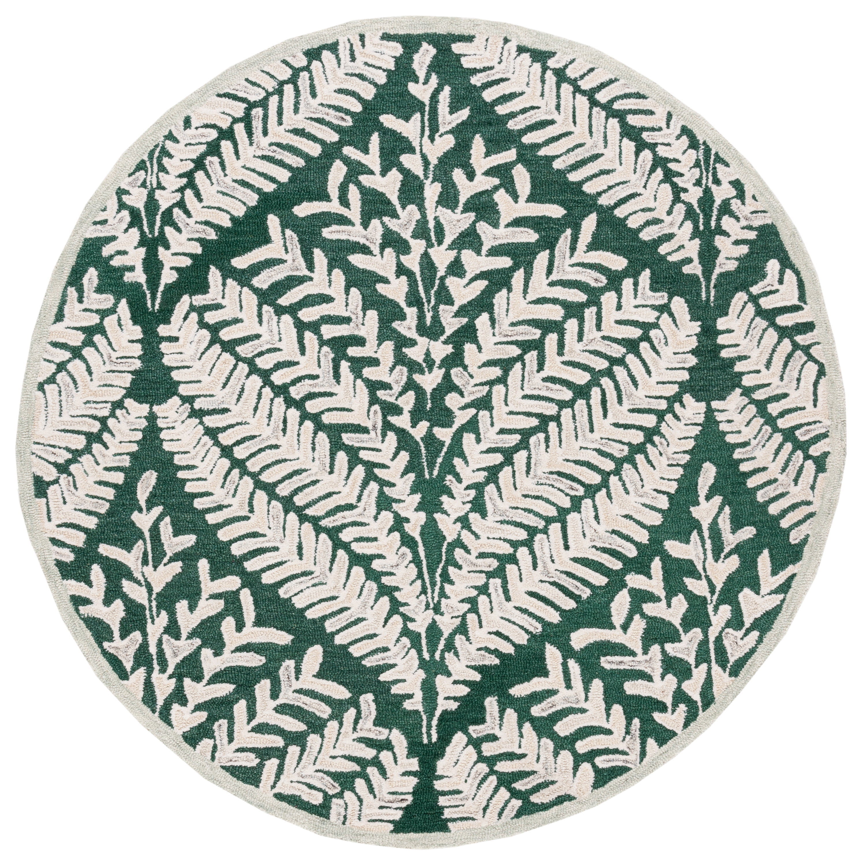 SAFAVIEH Capri Proinsias Leaves Wool Area Rug, Dark Green/Ivory, 7' x 7' Round