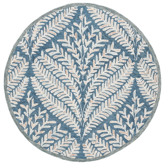 SAFAVIEH Capri Proinsias Leaves Wool Area Rug, Grey/Ivory, 3' x 3' Round