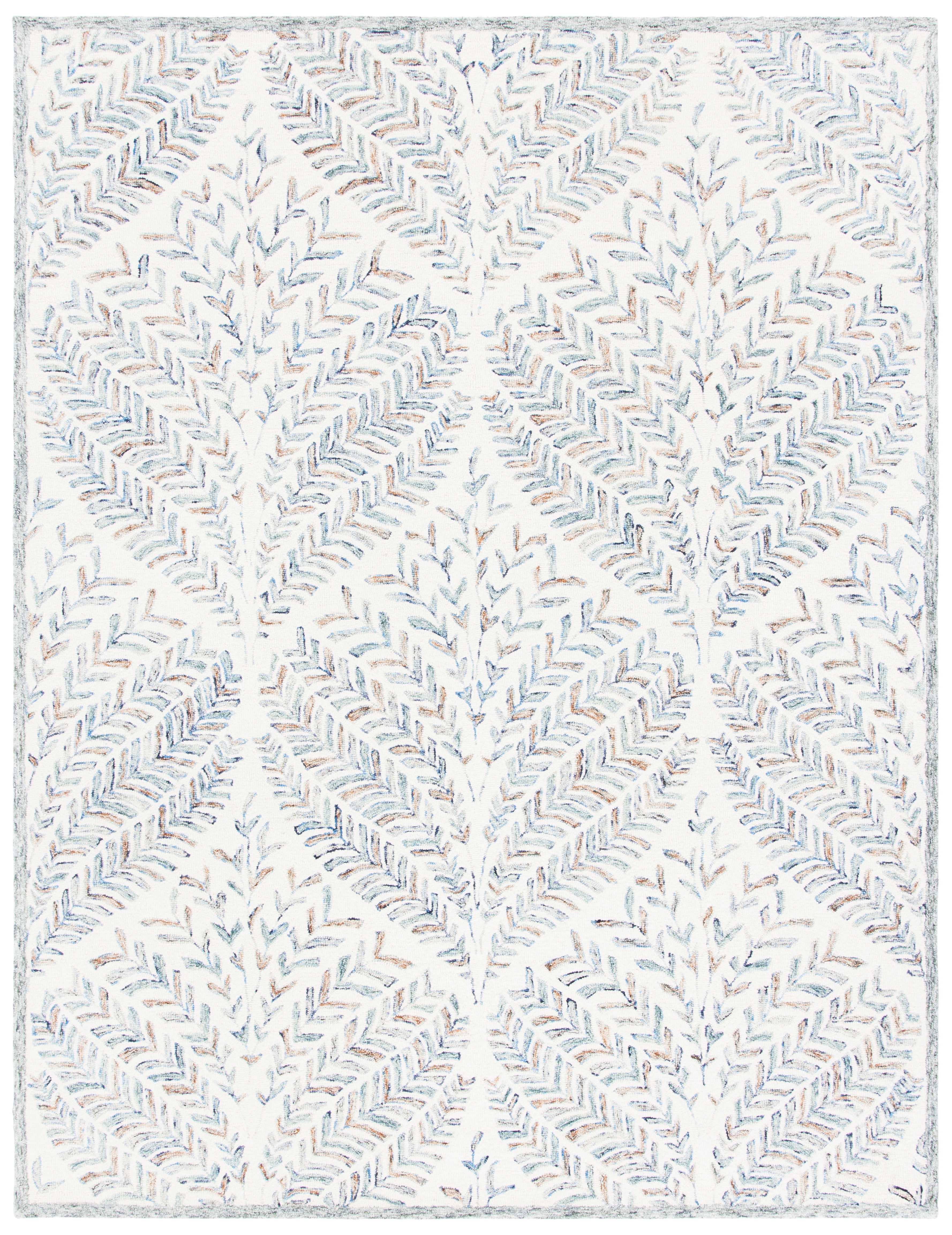 Ivory and Blue Hand-Tufted Wool Rectangular Area Rug, 10' x 14'