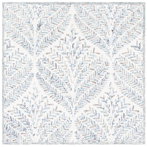SAFAVIEH Capri Proinsias Leaves Wool Area Rug, Ivory/Blue, 12' x 12' Square