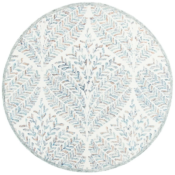 SAFAVIEH Capri Proinsias Leaves Wool Area Rug, Ivory/Blue, 3' x 3' Round