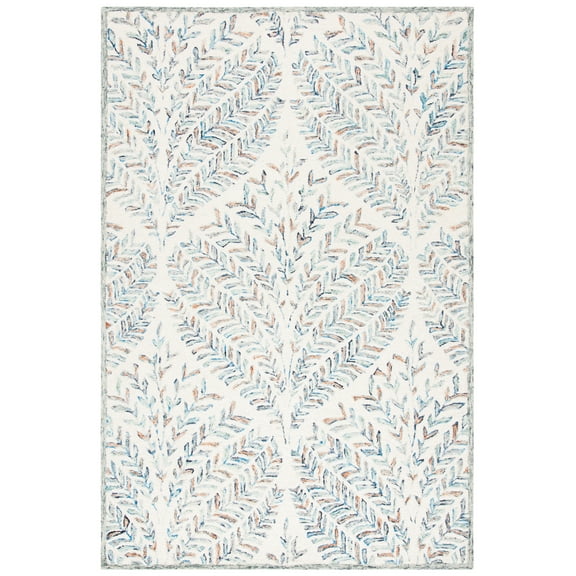 SAFAVIEH Capri Proinsias Leaves Wool Area Rug, Ivory/Blue, 6' x 9'