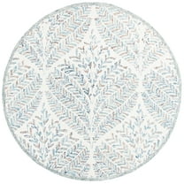 SAFAVIEH Capri Proinsias Leaves Wool Area Rug, Ivory/Blue, 7' x 7' Round