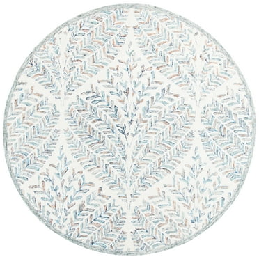 SAFAVIEH Capri Proinsias Leaves Wool Area Rug, Ivory/Blue, 7' x 7' Round