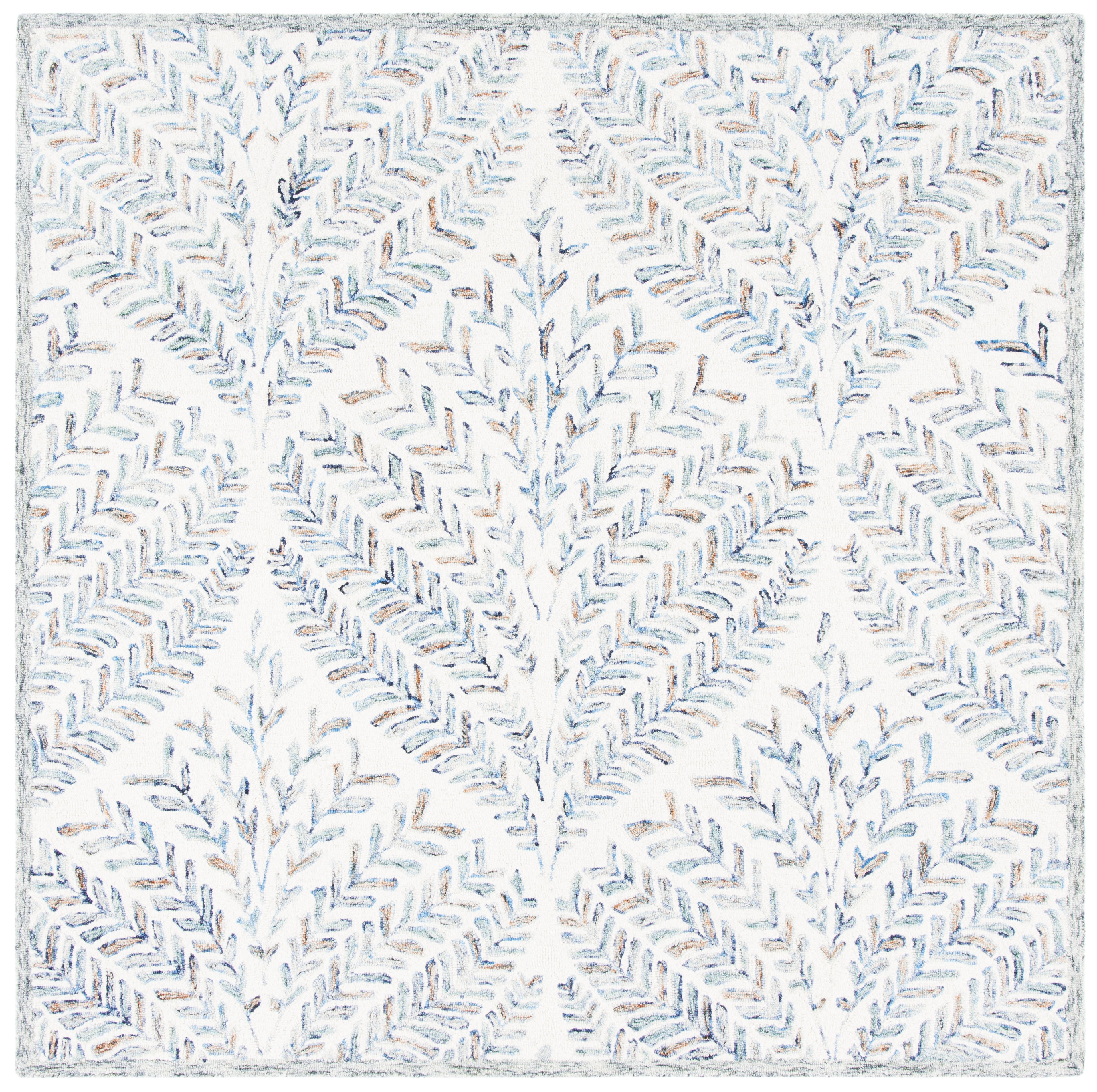 SAFAVIEH Capri Proinsias Leaves Wool Area Rug, Ivory/Blue, 7' x 7' Square