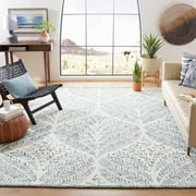 SAFAVIEH Capri Proinsias Leaves Wool Area Rug, Ivory/Blue, 8' x 10'