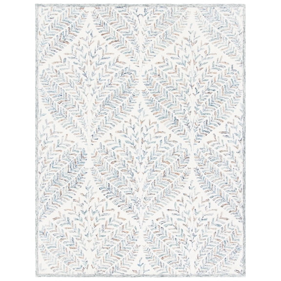 SAFAVIEH Capri Proinsias Leaves Wool Area Rug, Ivory/Blue, 9' x 12'