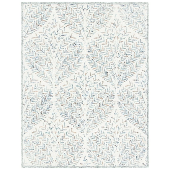 SAFAVIEH Capri Proinsias Leaves Wool Area Rug, Ivory/Blue, 9' x 12'
