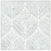 SAFAVIEH Capri Proinsias Leaves Wool Area Rug, Ivory/Blue, 9' x 9' Square
