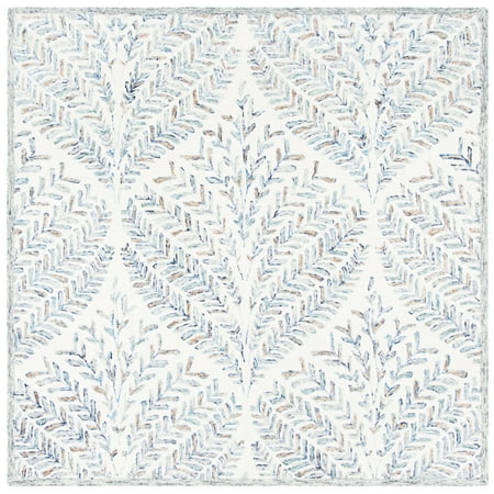 SAFAVIEH Capri Proinsias Leaves Wool Area Rug, Ivory/Blue, 9' x 9' Square