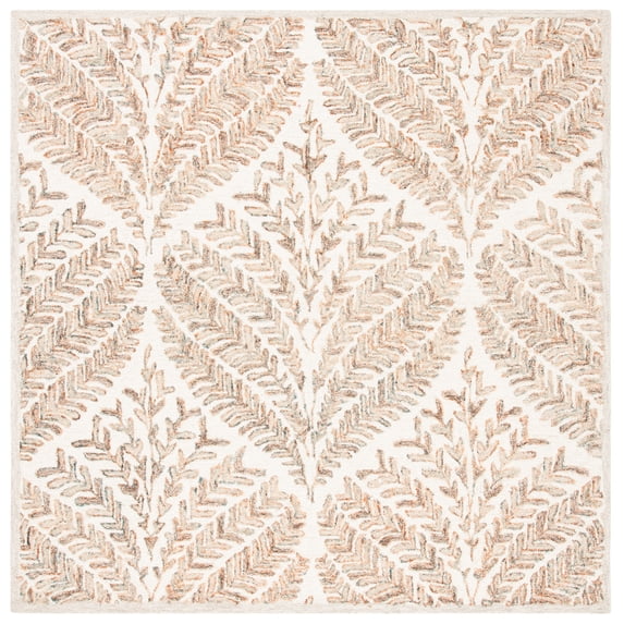SAFAVIEH Capri Proinsias Leaves Wool Area Rug, Ivory/Brown, 3' x 3' Square