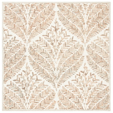 SAFAVIEH Capri Proinsias Leaves Wool Area Rug, Ivory/Brown, 3' x 3' Square