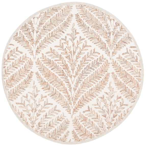 SAFAVIEH Capri Proinsias Leaves Wool Area Rug, Ivory/Brown, 5' x 5' Round