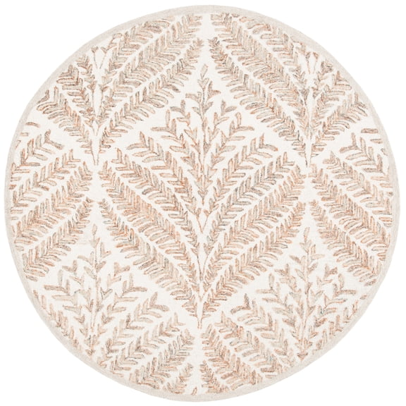 SAFAVIEH Capri Proinsias Leaves Wool Area Rug, Ivory/Brown, 5' x 5' Round