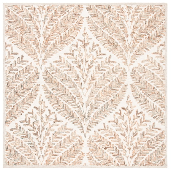 SAFAVIEH Capri Proinsias Leaves Wool Area Rug, Ivory/Brown, 5' x 5' Square