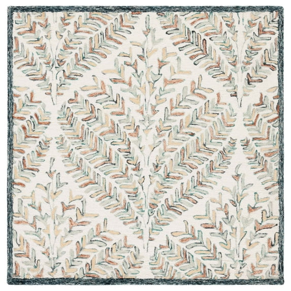 SAFAVIEH Capri Proinsias Leaves Wool Area Rug, Ivory/Green, 5' x 5' Square