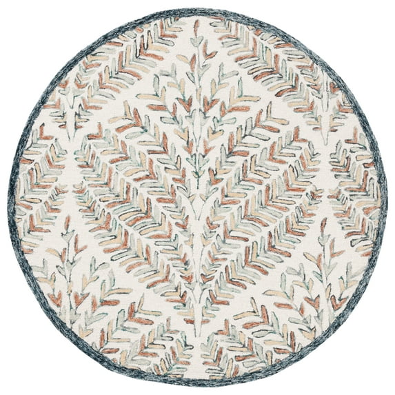 SAFAVIEH Capri Proinsias Leaves Wool Area Rug, Ivory/Green, 7' x 7' Round