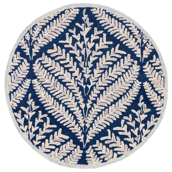 SAFAVIEH Capri Proinsias Leaves Wool Area Rug, Navy/Ivory, 5' x 5' Round