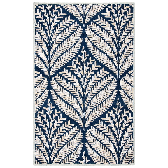 SAFAVIEH Capri Proinsias Leaves Wool Area Rug, Navy/Ivory, 6' x 9'