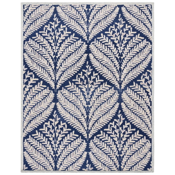 SAFAVIEH Capri Proinsias Leaves Wool Area Rug, Navy/Ivory, 8' x 10'