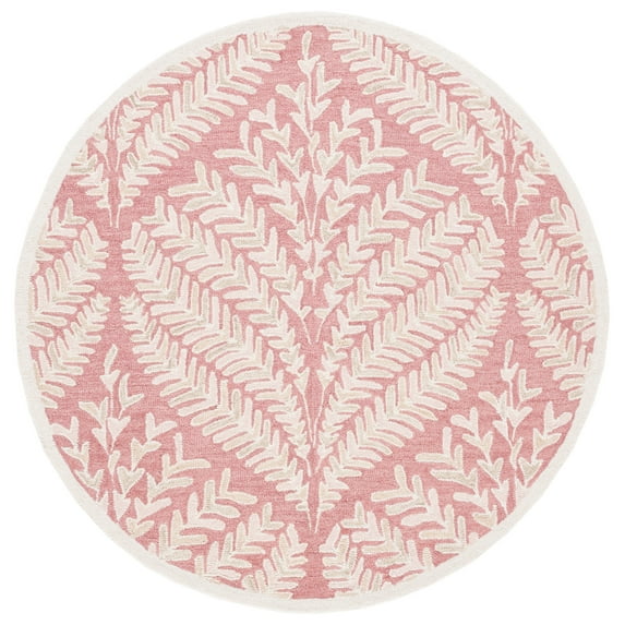SAFAVIEH Capri Proinsias Leaves Wool Area Rug, Pink/Ivory, 3' x 3' Round