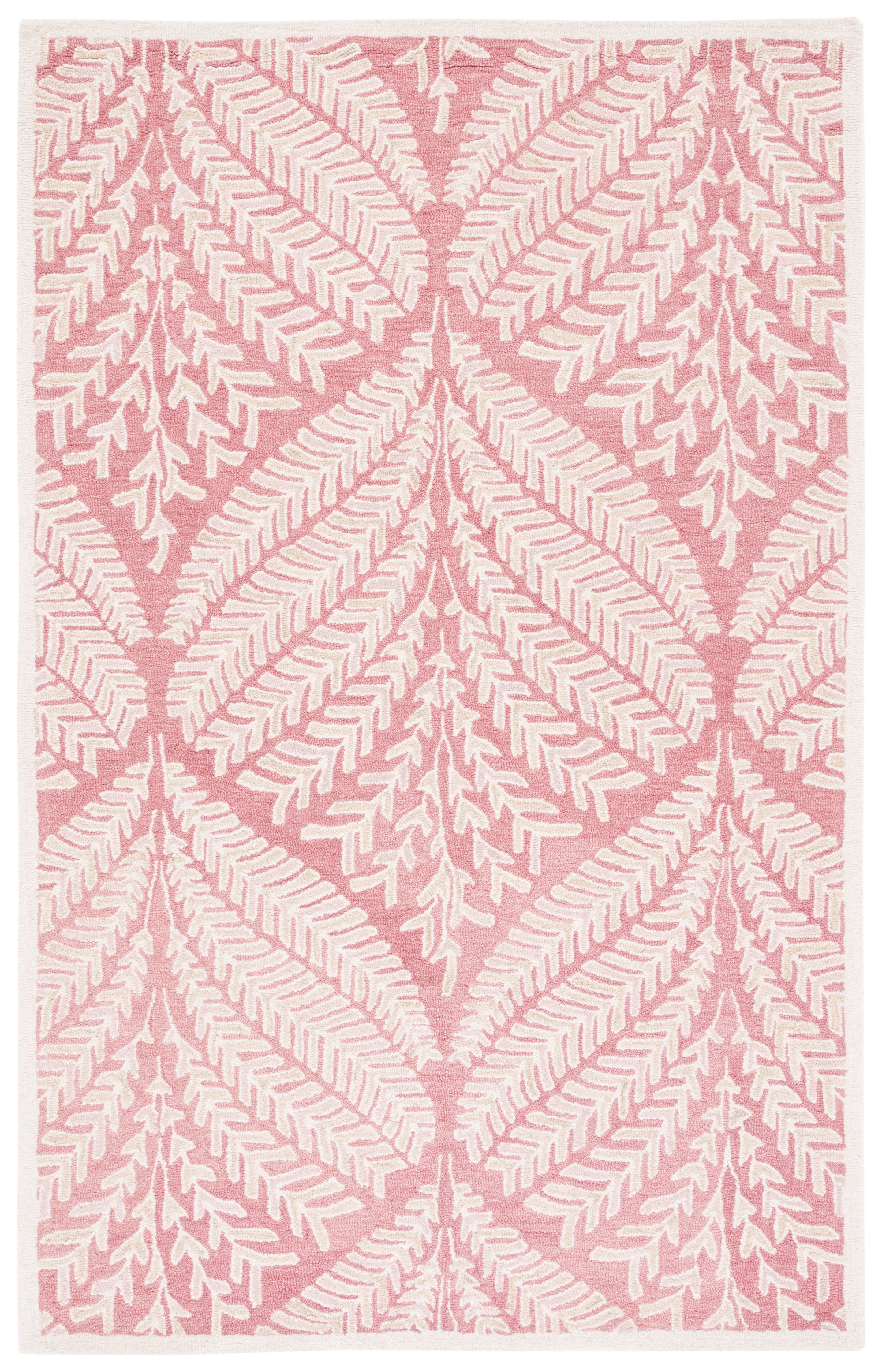 SAFAVIEH Capri Proinsias Leaves Wool Area Rug, Pink/Ivory, 5' x 8'