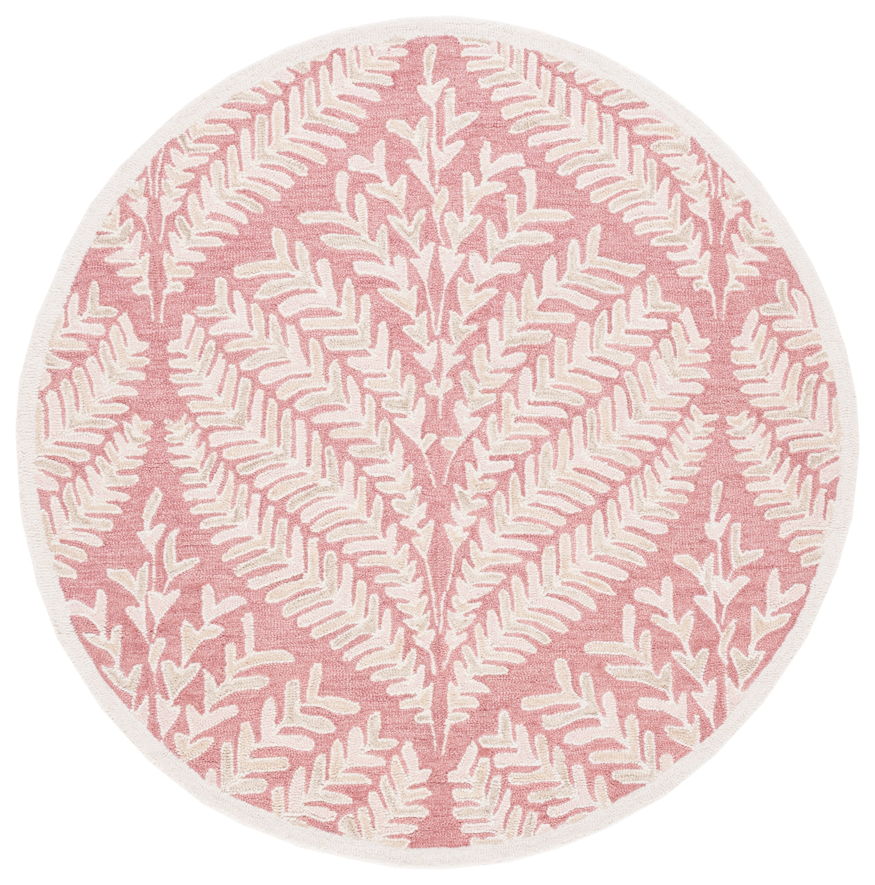 SAFAVIEH Capri Proinsias Leaves Wool Area Rug, Pink/Ivory, 8' x 8' Round