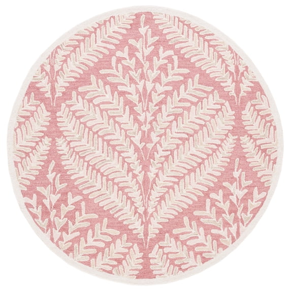 SAFAVIEH Capri Proinsias Leaves Wool Area Rug, Pink/Ivory, 8' x 8' Round