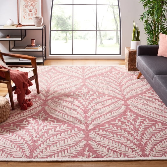 SAFAVIEH Capri Proinsias Leaves Wool Area Rug, Pink/Ivory, 9' x 12'