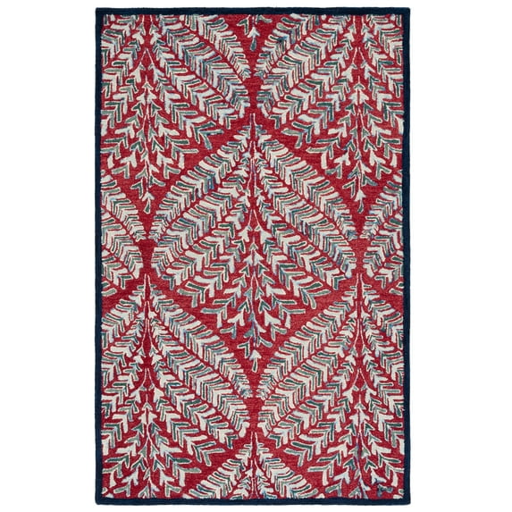 SAFAVIEH Capri Proinsias Leaves Wool Area Rug, Red/Green, 4' x 6'