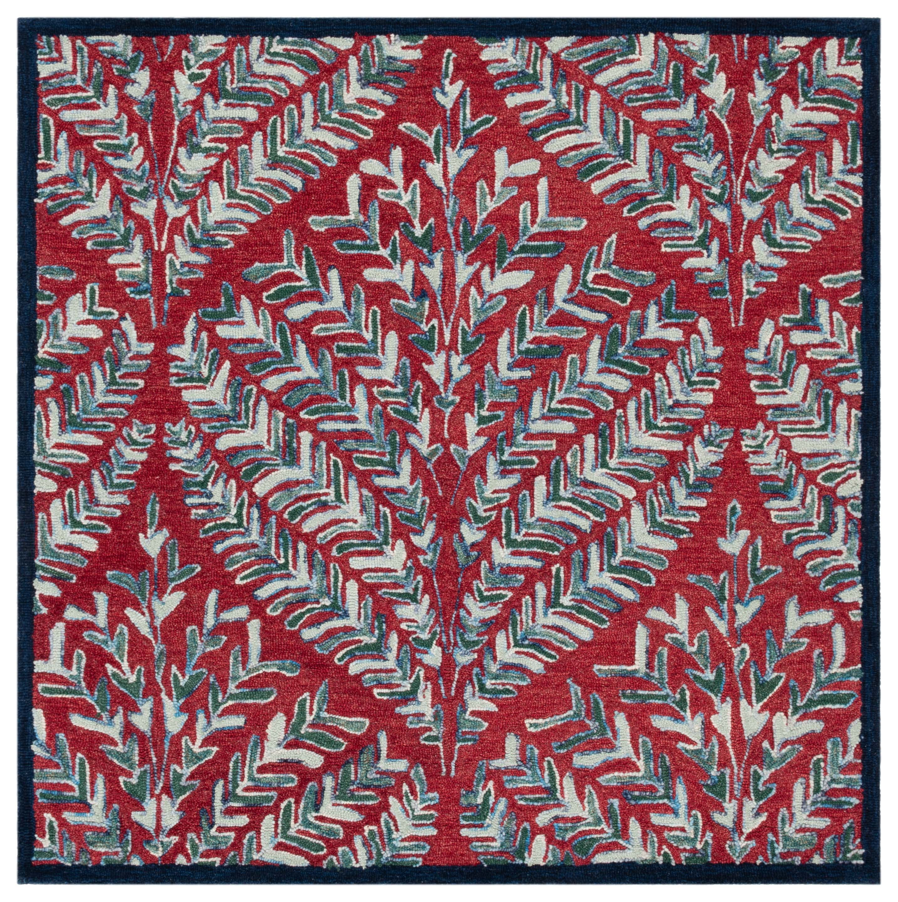 Handmade Red and Green Wool Square Rug
