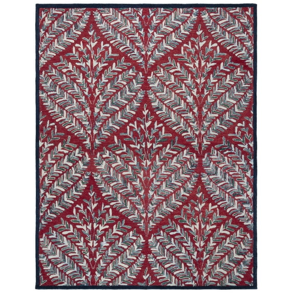 SAFAVIEH Capri Proinsias Leaves Wool Area Rug, Red/Green, 9' x 12'