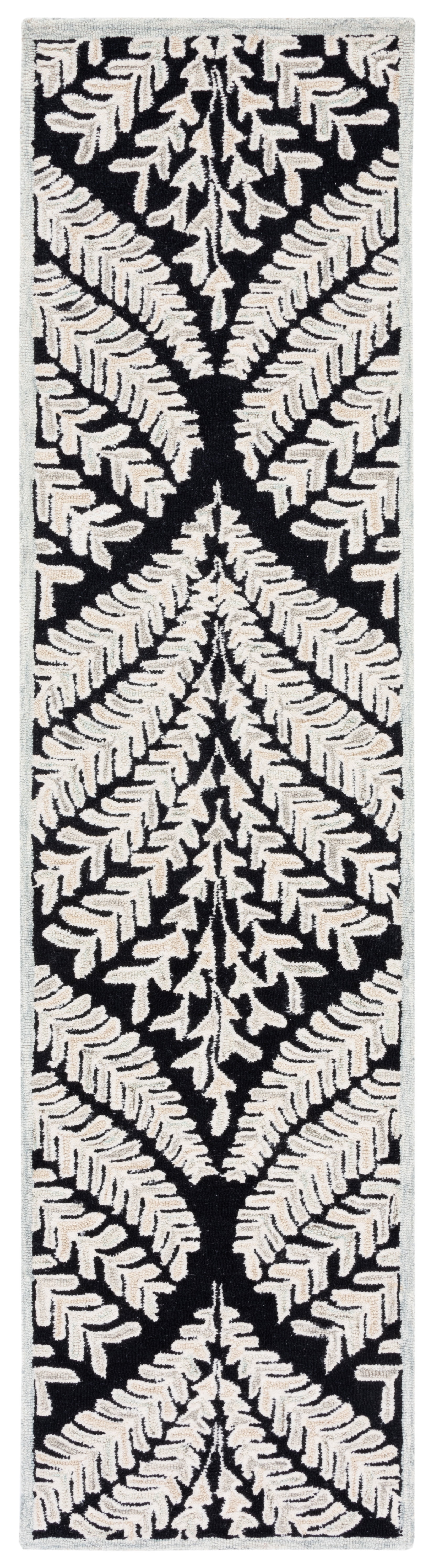 SAFAVIEH Capri Proinsias Leaves Wool Runner Rug, Black/Ivory, 2'3" x 13'