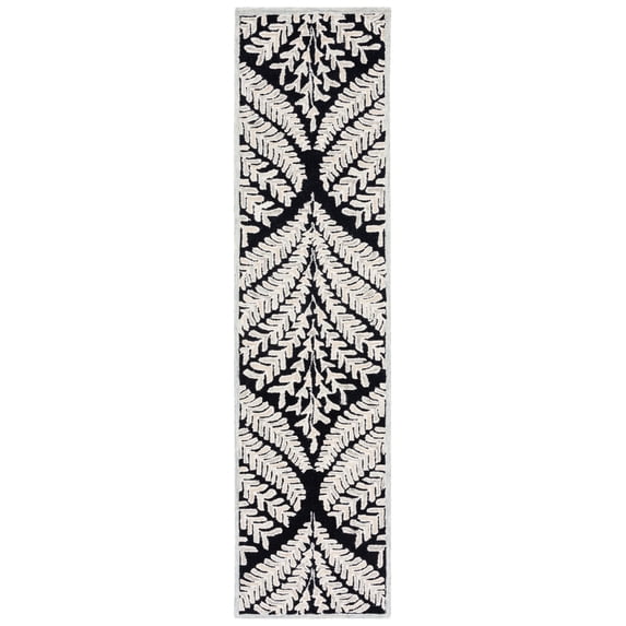 SAFAVIEH Capri Proinsias Leaves Wool Runner Rug, Black/Ivory, 2'3" x 9'